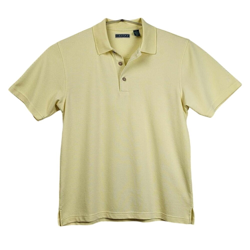 Cubavera Polo Shirt Large Yellow Textured Waffle Knit Short Sleeve Pineapple